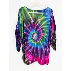 Dharma Trading Co V-Neck Tie sleeve Tye Dye Tunic Top Shirt Dress Size M